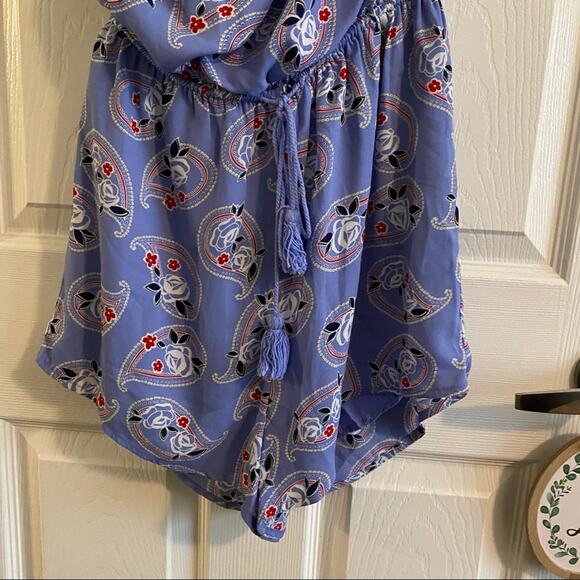 Blue Rain Paisley Print & Rose Romper / Shorts Jumpsuit Women's Size Small - Picture 2 of 9